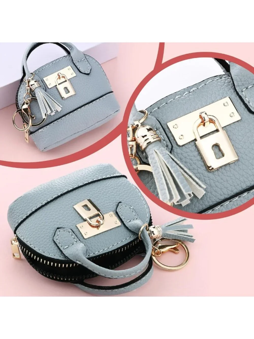 Cute Mini Coin Purse Keychain Set - 8 Pcs PU Leather Makeup Bags & Card Holders